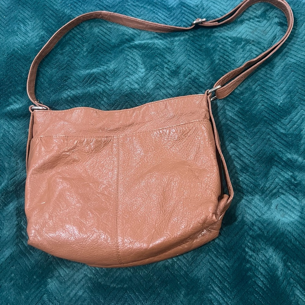 Vintage Crossbody Bag Cognac Leather Multi Pocket Retro Adjustable Zip Closure - Picture 2 of 10